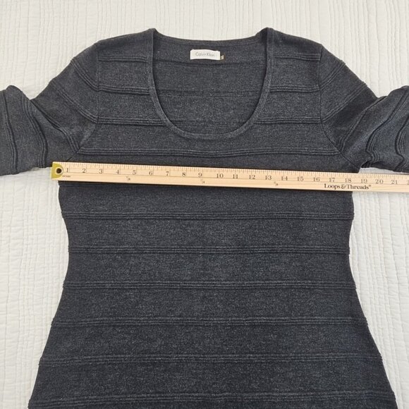 Calvin Klein Ribbed Bodycon Midi Dress Women's Large Grey Long Sleeve EUC - Picture 9 of 16